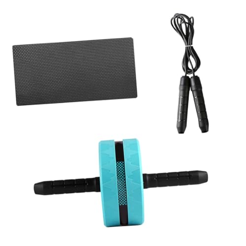 Silent Ab Roller Wheel Fitness Trainer with Wide Stability Wheel Knee Pad and Jump Rope for Core Strength and Posture Correction Suitable for Beginners and Professionals Blue and
