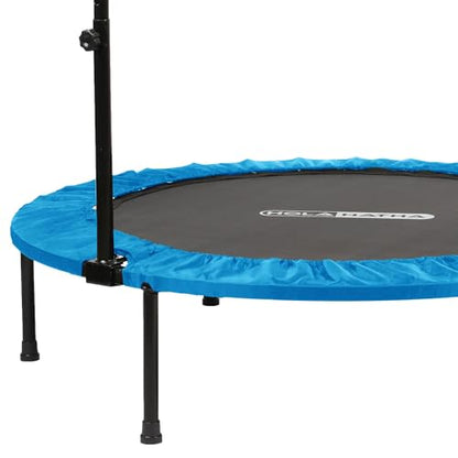 Portable Foldable Mini Trampoline Fitness Rebounder with 5 Level Adjustable Handle, Supports up to 440 Pounds, 48-Inch, Blue