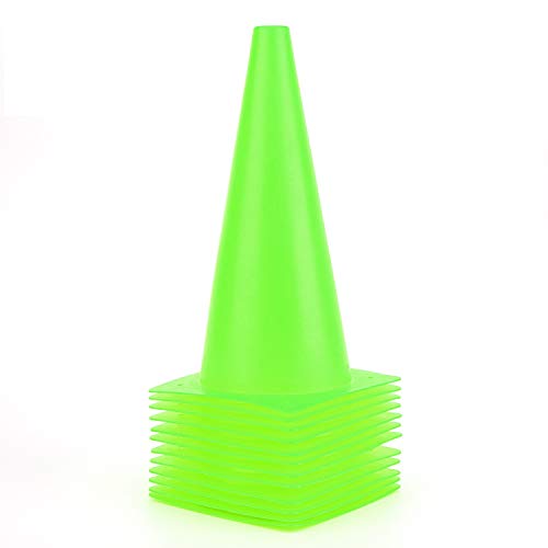 12 Inch Traffic Training Cones, Plastic Safety Parking Cones, Agility Field Marker Cones for Soccer Basketball Football Drills Training, Outdoor Sport Activity & Festive Events - 6 Colors - color: Green, Set of 12