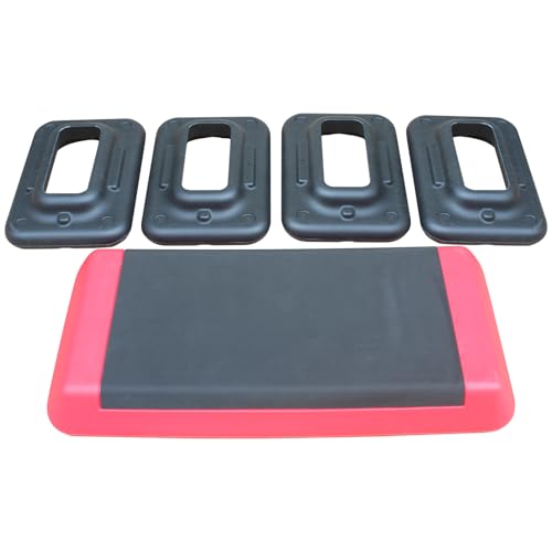 Adjustable Workout Aerobic Stepper In Fitness & Exercise Step Platform Trainer Red Black With 2 Risers