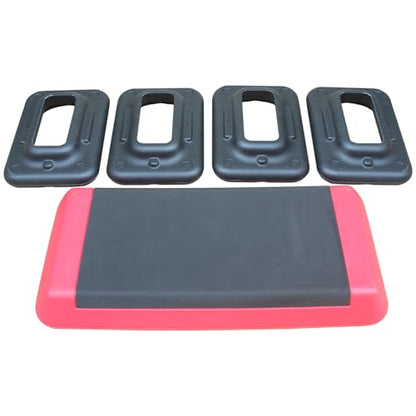 Adjustable Workout Aerobic Stepper In Fitness & Exercise Step Platform Trainer Red Black With 2 Risers