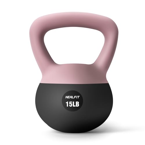 NEALFIT Soft Kettlebell 5LB/10LB/15LB/20LB/25LB, Kettlebells for Home Gym Strength Training, Anti-Slip Fitness Weights for Men Women - color: 15LB Pink-Graphite Black
