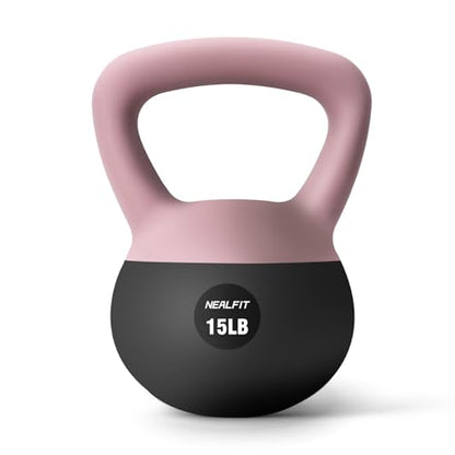 NEALFIT Soft Kettlebell 5LB/10LB/15LB/20LB/25LB, Kettlebells for Home Gym Strength Training, Anti-Slip Fitness Weights for Men Women - color: 15LB Pink-Graphite Black