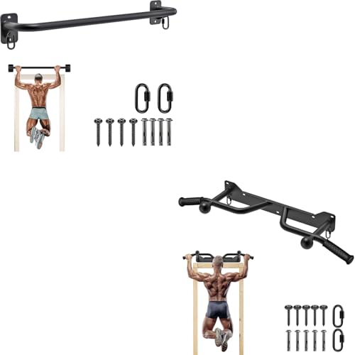 SELEWARE Heavy Duty Wall Mounted Pull Up Bar with Resistance Band Hooks and Ball Finger Training for Doorway, Joist or Beam - Fully Welded Steel Supports 600 lbs