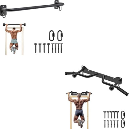 SELEWARE Heavy Duty Wall Mounted Pull Up Bar with Resistance Band Hooks and Ball Finger Training for Doorway, Joist or Beam - Fully Welded Steel Supports 600 lbs