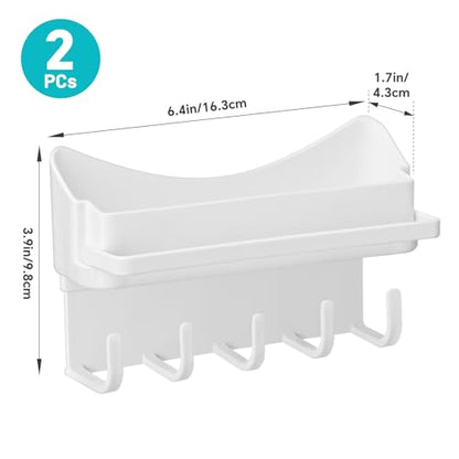 NiHome 2-Pack Multi-Functional Wall Storage Rack with Hooks, No Drill Adhesive Wall Mounted Organizer for Necklace, Jewelry, Headbands, Glasses, Vanity Accessory Shelf & Bathroom Storage Organizer