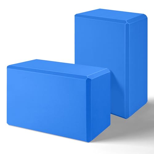 Yoga Blocks 2 Pack 3x6x9IN Foam Block Supportive Latex-Free with Beveled Edges, Non-Slip Exercise Blocks for Pilates, Meditation, Balance, Stretching and Deep Poses - color: 2PACK-369-Blue