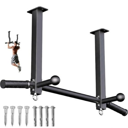 Pull Up Bar Ceiling Mount, 600LBS Heavy Duty Multi Grip Chin Up Bar, 16" Rafter PullUp Bar, Ceiling Beam for Gym/Garage/Basement with Ball Finger & Round Anchors, Easy to Install-Black