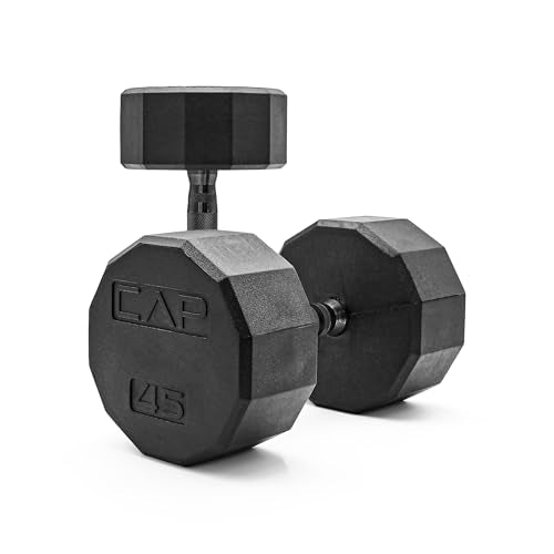 CAP Rubber Coated Dumbbell Weights, Free Weights for Home Gym Strength Training, Anti-Roll Hex Dumbbells with Black, Chrome & Comfort Grip Handles, Pairs & Sets - size: 45 lb - Pair, style: 12-Sided - Black Handle