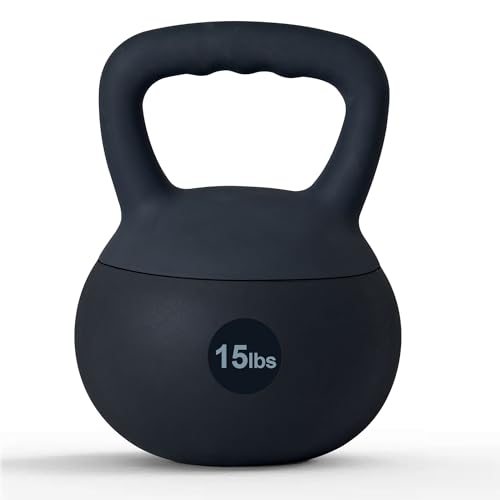 DlandHome Kettlebell Weights Strength Training Kettlebell-Great for Full Body Workout and Strength Training,Easy Grip Handle,PVC Filled with Iron Sand - color: Black-15lbs