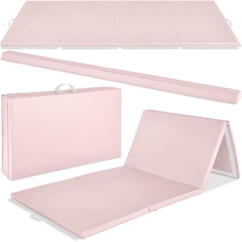 Best Choice Products 10ftx4ftx2in Folding Gym Mat 4-Panel Exercise Gymnastics Aerobics Workout Fitness Floor Mats w/Carrying Handles - color: Smoky Quartz w/Beam