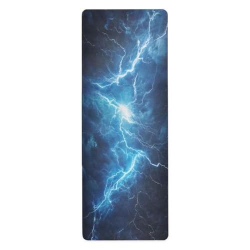 Kigai Travel Yoga Mat 71" x 24" Non Slip Natural Rubber Foldable Exercise Mat Ultra Thin 1.5mm Lightweight for Fitness, Pilates & Home Workout, Blue Lightning