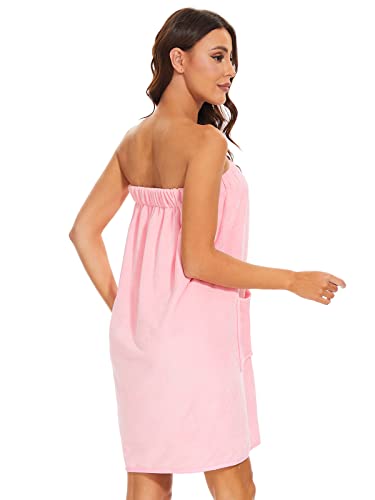 Knuffnee Women Bath Towel Robe Spa Body Wrap Shower Bathrobe Adjustable Snap Closure - color: Pink, size: X-Large