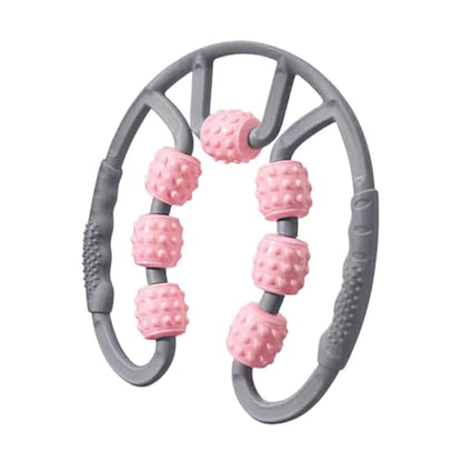 Qianly Muscle Roller for Legs Portable 7 Wheel Massage Roller Body Massager with Ergonomic Handles Manual Fitness Equipment for Home, Gray and Pink - color: Gray and Pink