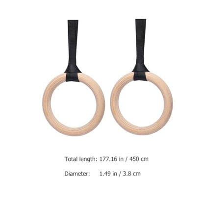 Wood Gymnastic Rings Fitness Rings Set with 4.5m Adjustable Straps 3.8cm Wide for Strength Training and Bodyweight Exercise at Home Or Outdoors