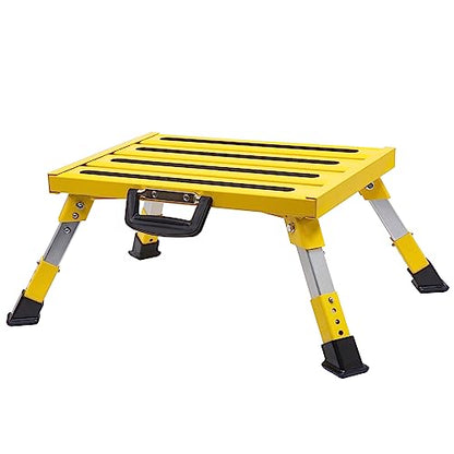 Homeon Wheels Adjustable Aluminum RV Step Stool, Folding Non-Slip Platform, Yellow - color: Yellow