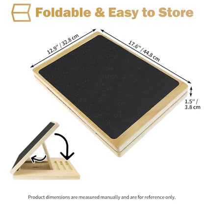 Slant Board for Calf Stretching and Exercise, 4 Angle Portable Adjustable Wooden Calf Stretch Board with Training Poster, 300 Lbs Weight Capacity Velour Board for Leg Knees Physical Therapy Equipment