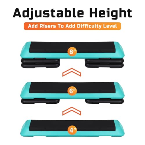 ZENY 43'' Exercise Aerobic Step Platform, Adjustable Fitness Stepper with 4 Stackable Risers, Aerobics Stepper Workout Stepper for Home Gym Cardio Strength & Training - color: Green