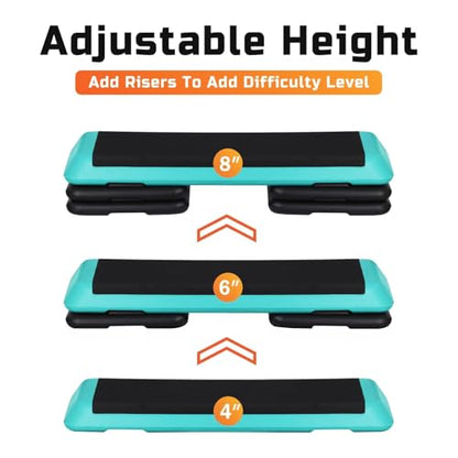 ZENY 43'' Exercise Aerobic Step Platform, Adjustable Fitness Stepper with 4 Stackable Risers, Aerobics Stepper Workout Stepper for Home Gym Cardio Strength & Training - color: Green