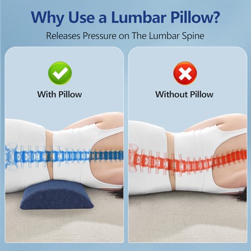 Cozyhealth - 2.95" H*18.7" L - Soft Small Lumbar Pillow for Sleeping, Memory Foam Back Lumbar Support Cushion for Lower Back Pain Relief Bed Waist Sleep Support Pillow for Side, Back(Dark Blue, Small)