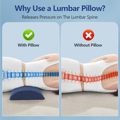 Cozyhealth - 2.95" H*18.7" L - Soft Small Lumbar Pillow for Sleeping, Memory Foam Back Lumbar Support Cushion for Lower Back Pain Relief Bed Waist Sleep Support Pillow for Side, Back(Dark Blue, Small)