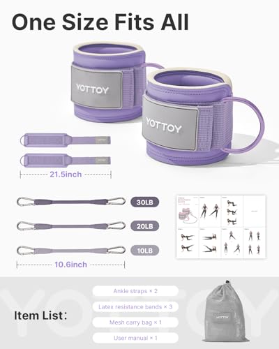 YOTTOY Ankle Resistance Bands with Cuffs, Adjustable Ankle Straps for Leg & Glute Workout, Butt Exercise Bands for Cable Machines Women, Perfect for Hip Fitness & Booty Training
