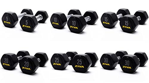 ZIVA Premium Hex Dumbbells – Commercial Grade Rubber Urethane Coated Free Weights for Strength Training, Weightlifting, Home Gym – Durable Steel Core – Sold in Pairs and Sets - style: s) 6 Pair Set