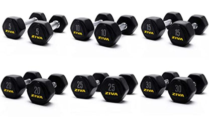 ZIVA Premium Hex Dumbbells – Commercial Grade Rubber Urethane Coated Free Weights for Strength Training, Weightlifting, Home Gym – Durable Steel Core – Sold in Pairs and Sets - style: s) 6 Pair Set