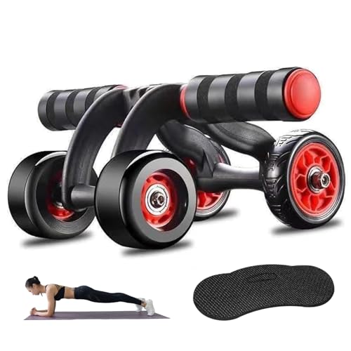 Ab Roller Exercise Wheel, Ab Roller Automatic Rebound Abs Trainer 4 Wheels Heavy Duty Abdominal Wheel with Kneeling Mat Non-slip Low Noise Core Workout
