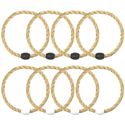 8 Pack Sisal Rope Ring Toss Game Replacement Parts for Adults and Kids, Outdoor Toss Rings for Agility Practice and Speed Game and Yard Games and Lawn Games for Party (Black and White)