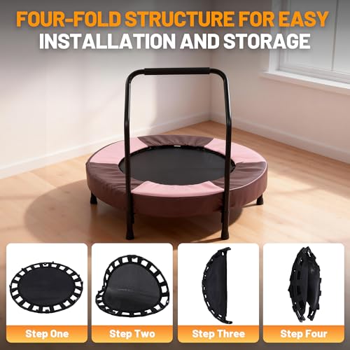 36" Foldable Mini Trampoline for Kids, Indoor Outdoor Small Rebounder Trampoline with Foam Handle & Safe Thickened Cover, Toddler Trampoline, Perfect Toddler Gift for Boys & Girls