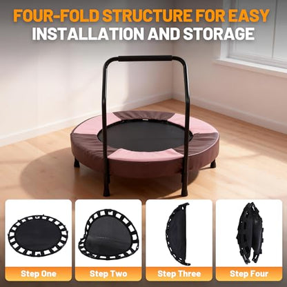 36" Foldable Mini Trampoline for Kids, Indoor Outdoor Small Rebounder Trampoline with Foam Handle & Safe Thickened Cover, Toddler Trampoline, Perfect Toddler Gift for Boys & Girls