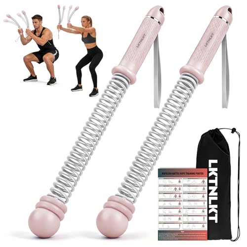 Weighted Ropeless Battle Ropes Adjustable Weight - Portable Cordless Battle Ropes for Home Gym with Workout Poster, Strength Building, HIIT & Low-Impact Cardio Training for Men & Women (Pink) - color: Pink