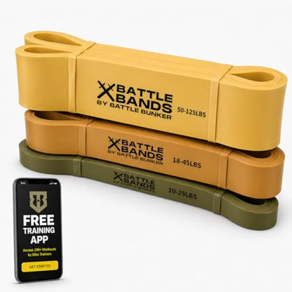 Battle Bands Resistance Bands – Pull Up Assistance Bands & Stretch Bands for Exercise – Heavy Duty Workout Resistance Bands Set for Strength Training, Powerlifting, Home Gym & Stretching – Men & Women - color: Military