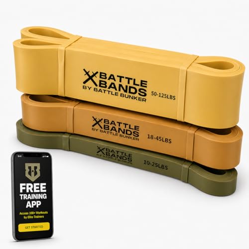 Battle Bands Resistance Bands – Pull Up Assistance Bands & Stretch Bands for Exercise – Heavy Duty Workout Resistance Bands Set for Strength Training, Powerlifting, Home Gym & Stretching – Men & Women - color: Military
