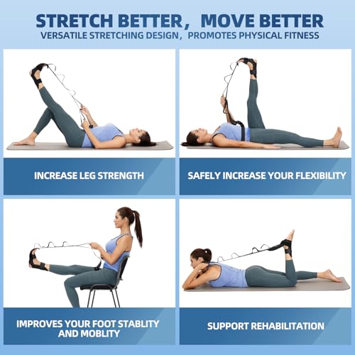 Foot and Calf Stretcher-Stretching Strap For Plantar Fasciitis, Heel Spurs, Foot Drop, Achilles Tendonitis & Hamstring. Yoga Foot & Leg Stretch Strap. (Black)