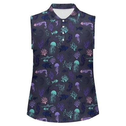 Women's Sleeveless Polo Shirts Polo Tank Tops Quick Dry Button Up Uniform Polo