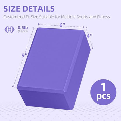 Large Foam Yoga Block 1 Pack, 9x6x4 Sturdy Pilates Block, Workout Block, Non Slip Surface Yoga Brick for Pilates Meditation, Stretching and Toning - color: Violet