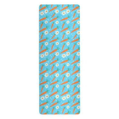 Carrots Daisies Blue Thin Yoga Mat for Women Men, Non-Slip Rubber Base Sweat Absorbent Exercise Mat for Indoor/Outdoor, Portable Foldable with Storage Bag, 71"x26"