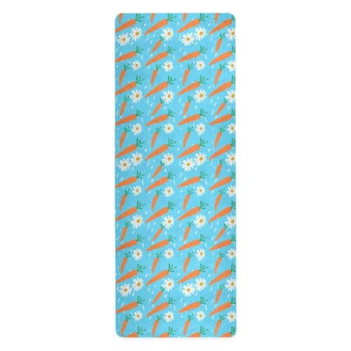 Carrots Daisies Blue Thin Yoga Mat for Women Men, Non-Slip Rubber Base Sweat Absorbent Exercise Mat for Indoor/Outdoor, Portable Foldable with Storage Bag, 71"x26"