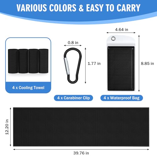 4 Pack Cooling Towels (40"x12"), Soft Breathable Cooling Towels for Neck and Face, Microfiber Workout Towels for Yoga, Golf, Running, Hiking & More Activities