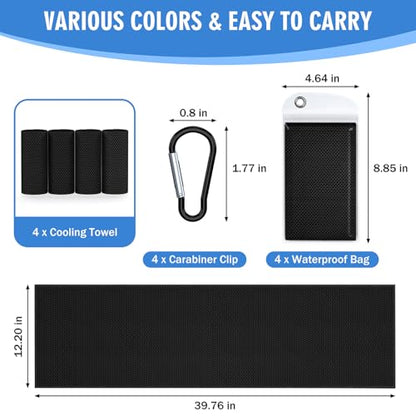 4 Pack Cooling Towels (40"x12"), Soft Breathable Cooling Towels for Neck and Face, Microfiber Workout Towels for Yoga, Golf, Running, Hiking & More Activities