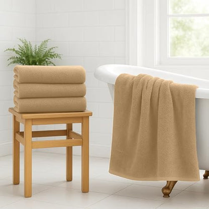 RIVERSIDE 100% Ring-Spun Cotton Bath Towels Set of 4 22 x 44 - Soft, Quick Dry & Highly Absorbent Towels for Shower & Bathroom - 450 GSM Lightweight Cotton Towels for Spa, Gym, Hotel- (Tan)