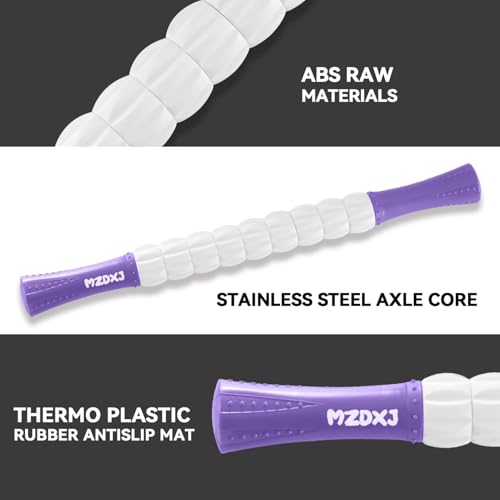 Muscle Roller Massage Roller Stick- Deep Tissue Fascia Blaster for Myofascial Pain Relief, Lymphatic Drainage & Body Sculpting, Handheld Physical Therapy & Recovery Tool (Purple White-18 inch) - color: Purple White