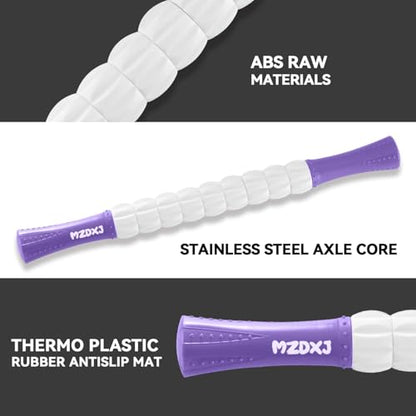 Muscle Roller Massage Roller Stick- Deep Tissue Fascia Blaster for Myofascial Pain Relief, Lymphatic Drainage & Body Sculpting, Handheld Physical Therapy & Recovery Tool (Purple White-18 inch) - color: Purple White