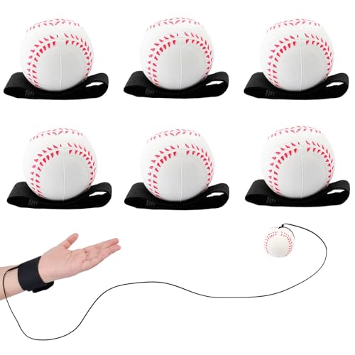 SAYAYA 6 PCS Wrist Return Ball on a String 2.36 Rebound Return Sport Balls with Elastic Strap Baseball Soccer Tennis Practice Party Favors, Wrist Exercise and Fun Play for Kids & Adults - color: White Baseball, size: 6 Pcs