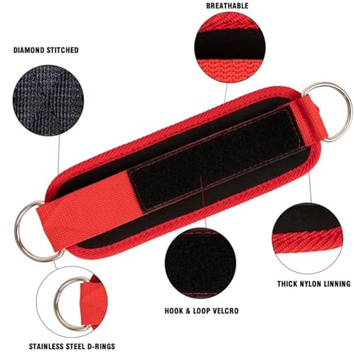 Ankle Straps Ankle Resistance Bands Wrist Cuffs Padded Straps Adjustable Fitness Glute Kickback D-Ring for Cable Machine Gym Foot Leg Training Brace Support 1 Pair - color: red