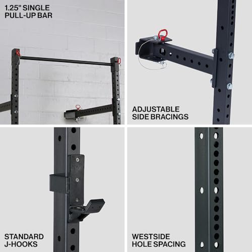 Titan Fitness T-3 Series Wall Mounted Folding Power Rack, 82" Height x 21" Depth, Compact Space-Saving Rack, 2x3 11-Gauge Steel Uprights, Includes J-Hooks & Pull-Up Bar