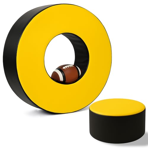 Football Tackle Wheel with Bonus Round Seat Pad, Youth Football Tackle Ring with Side Straps, High-Density Foam Tackle Dummy, Water-Resistant PU Leather Football Practice Equipment