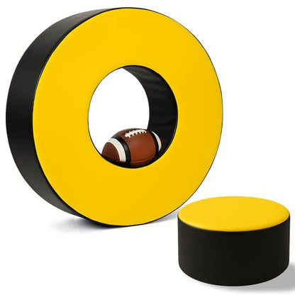 Football Tackle Wheel with Bonus Round Seat Pad, Youth Football Tackle Ring with Side Straps, High-Density Foam Tackle Dummy, Water-Resistant PU Leather Football Practice Equipment